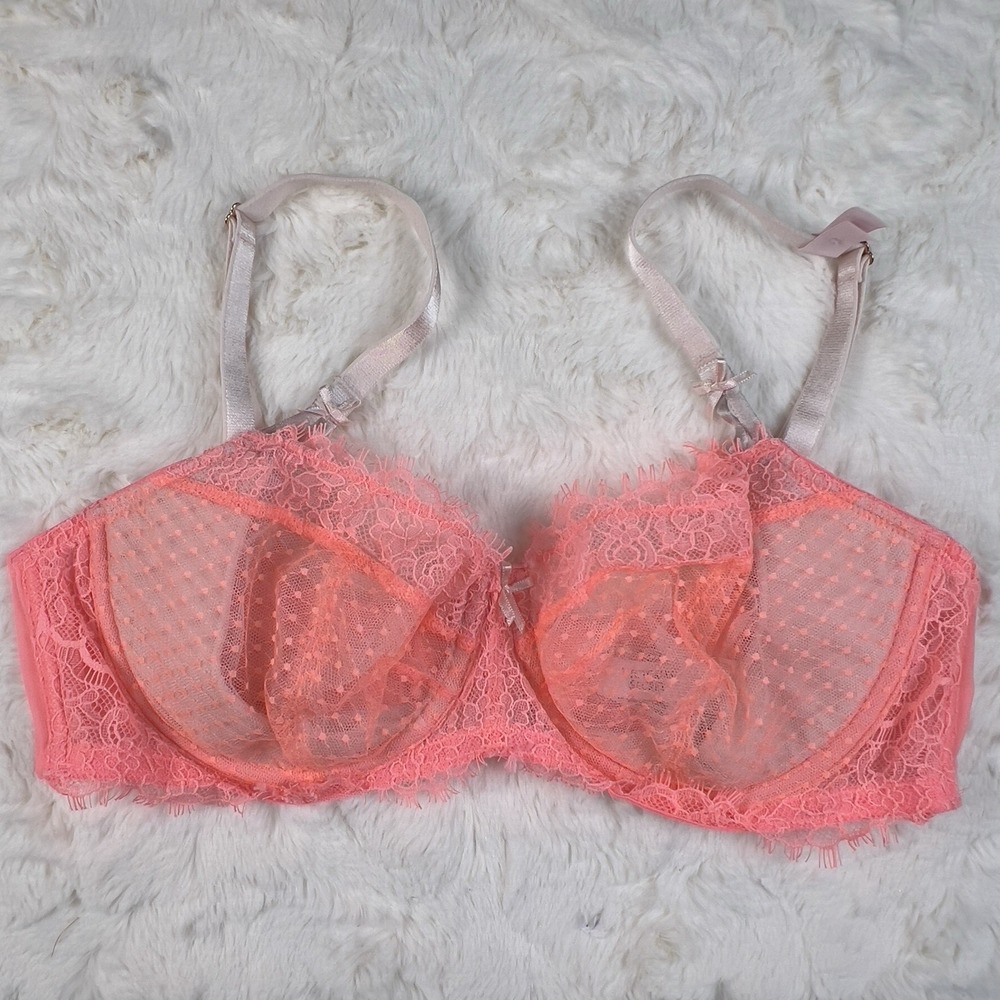 Victoria's Secret Dream Angels Peach Coral Lace Unlined Balconette Bra 34B NWT